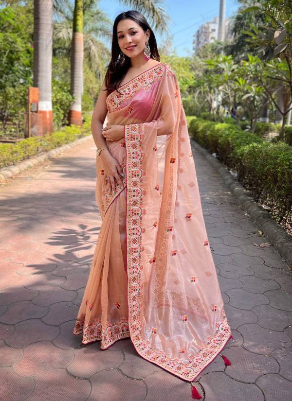 Silver Grey Hand Block Printed Organza Georgette Saree