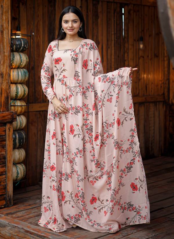 Powder Blue Digital Printed Lycra Net Anarkali Gown