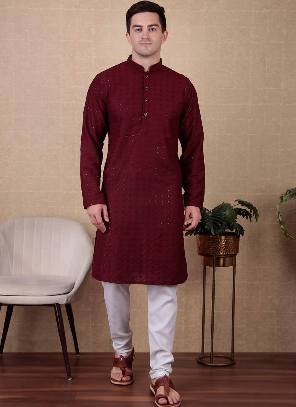 Emerald Green Thread Embroidered Linen Mens Kurta
