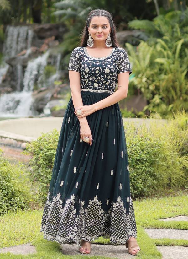 Wine Red Sequence Work Velvet Anarkali Gown