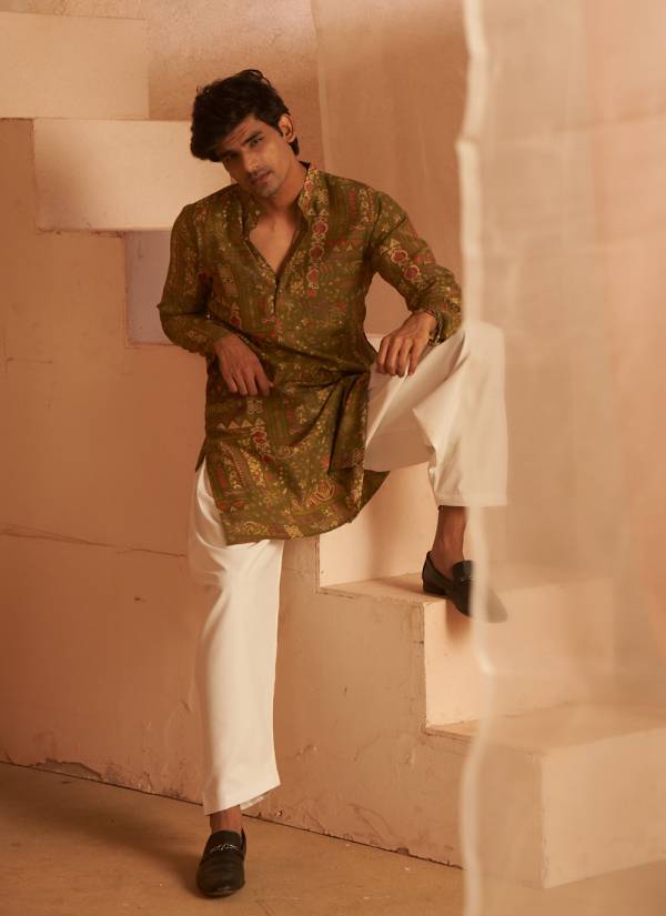 Teal Blue Hand Block Printed Khadi Mens Shirt