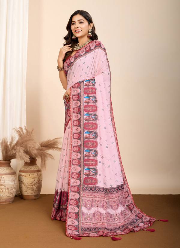 Rani Pink Stone Work Crepe Silk Saree
