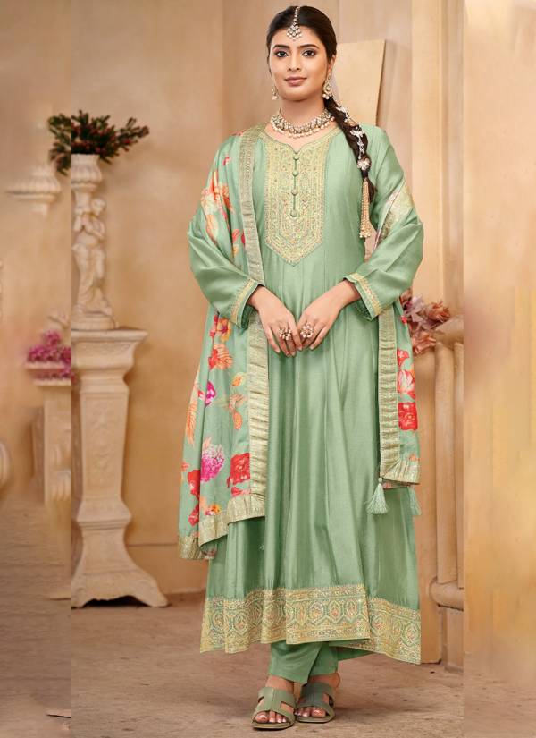 Lavender Thread Embroidered Silk Blend Jaipuri Suit