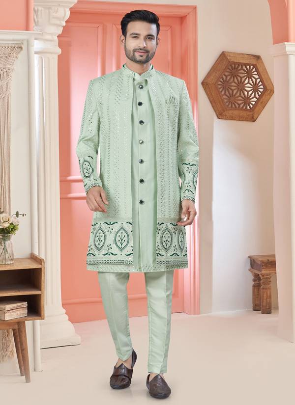 Wine Red Thread Embroidered Khadi Mens Waistcoat Set