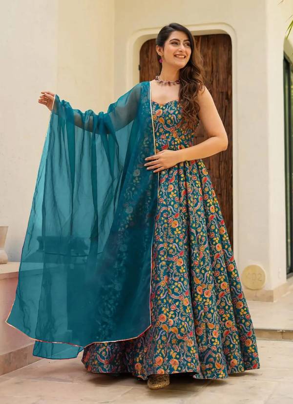 Silver Grey Kundan Work Tissue Designer Gown
