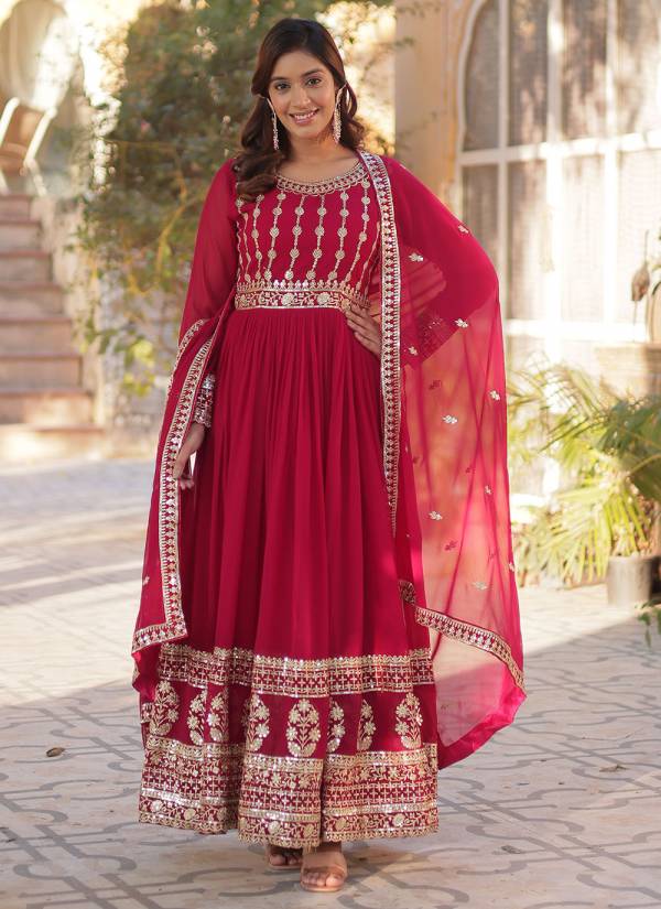 Deep Maroon Sequence Work Lycra Net Anarkali Gown
