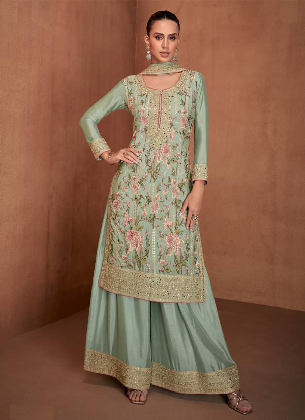 Classic Beige Zari Woven Velvet Printed Suit