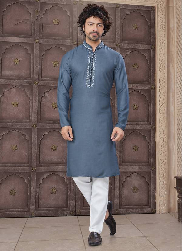 Midnight Black Thread Embroidered Khadi Kurta Pajama Set