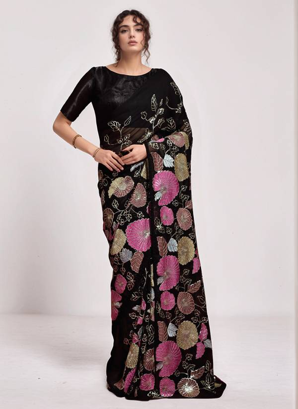 Silver Grey Resham Thread Tussar Silk Cotton Saree
