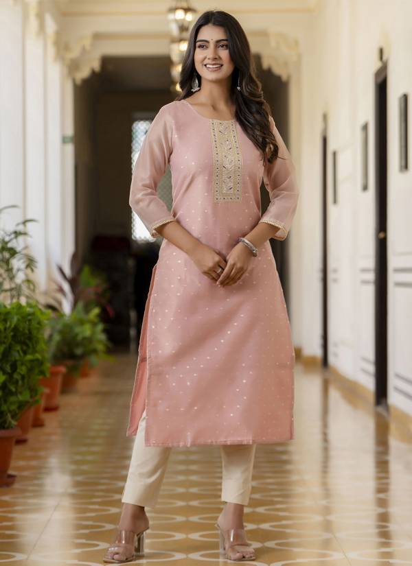 Powder Blue Zari Woven Chiffon Embroidered Kurti