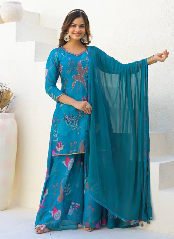 Burnt Orange Hand Block Printed Georgette 2 Piece Pakistani Suit
