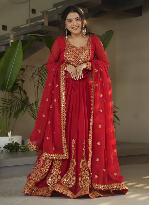 Powder Blue Kundan Work Georgette Indo Western Gown