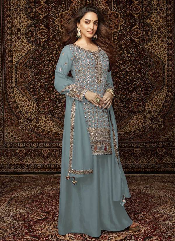 Burnt Orange Resham Thread Georgette Printed Suit