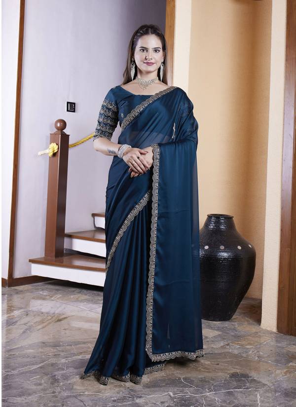 Off White Stone Work Net Georgette Saree