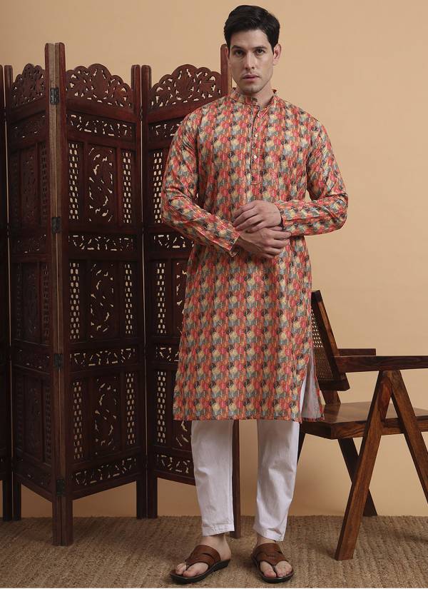 Royal Blue Thread Embroidered Khadi Mens Shirt