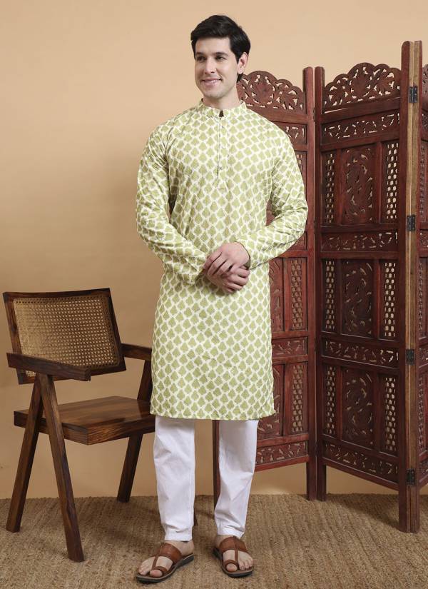 Burnt Orange Hand Block Printed Terry Rayon Mens Kurta