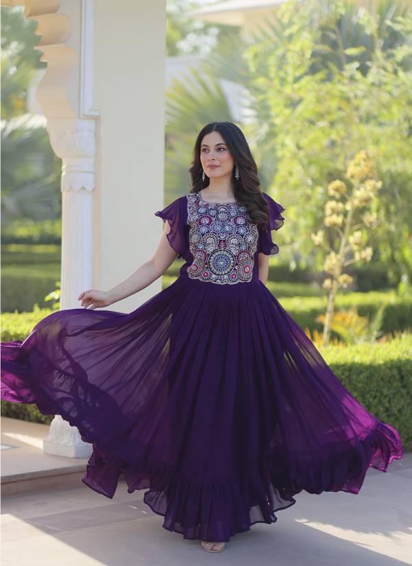Magenta Digital Printed Crepe Wedding Gown