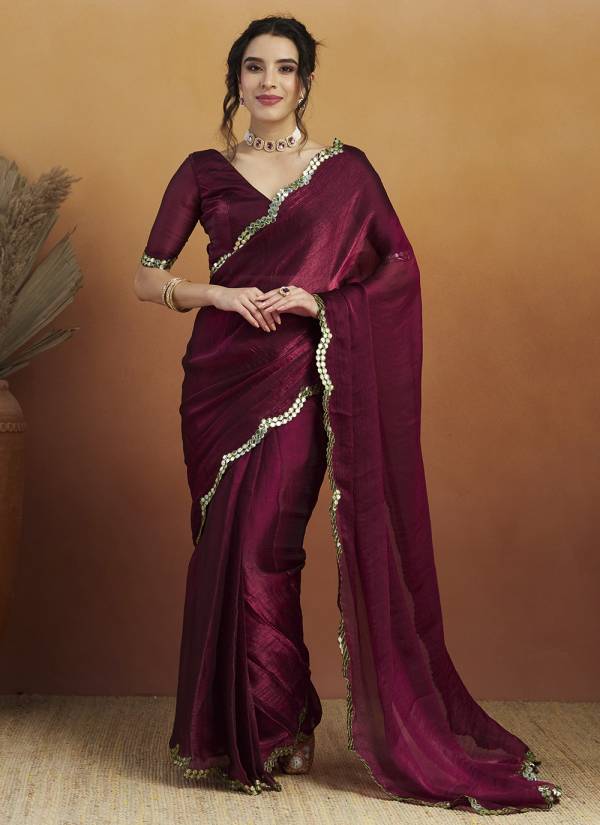 Golden Ivory Stone Work Crepe Printed Saree