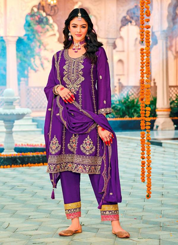 Lavender Thread Embroidered Cotton Silk Lawn Pakistani Suit