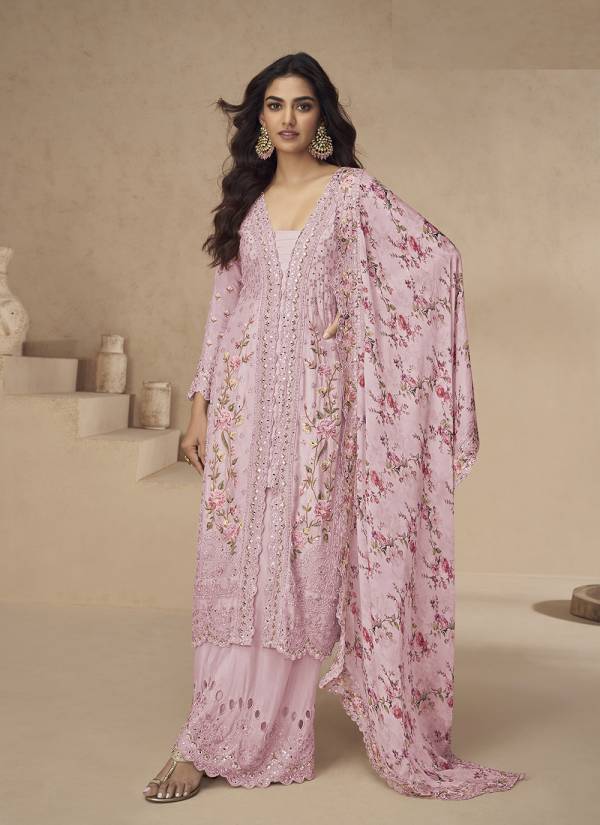Magenta Stone Work Art Silk 3 Piece Pakistani Suit