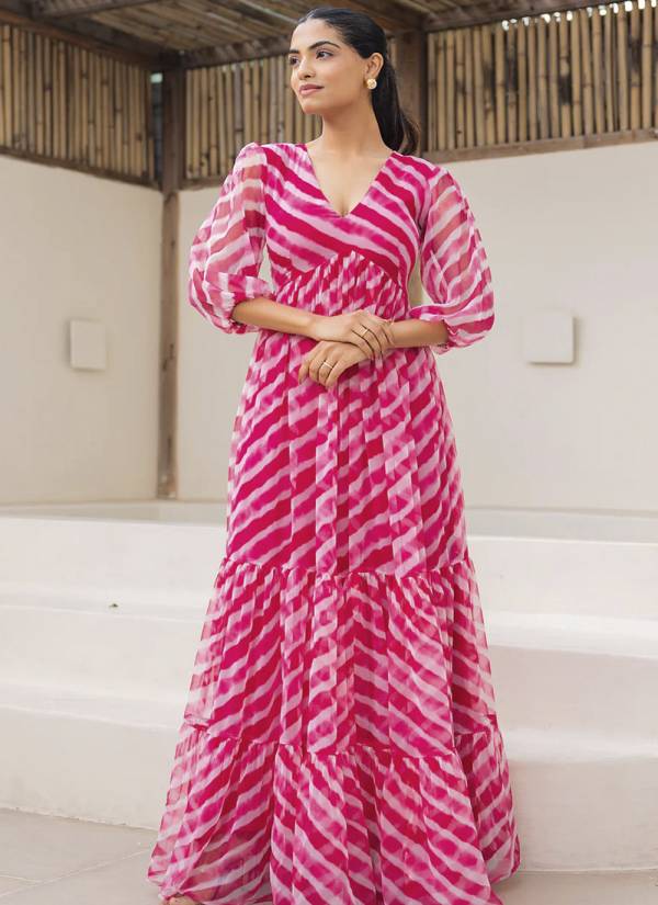 Golden Ivory Digital Printed Tissue Anarkali Gown