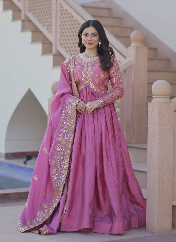 Silver Grey Sequence Work Net Indo Western Gown