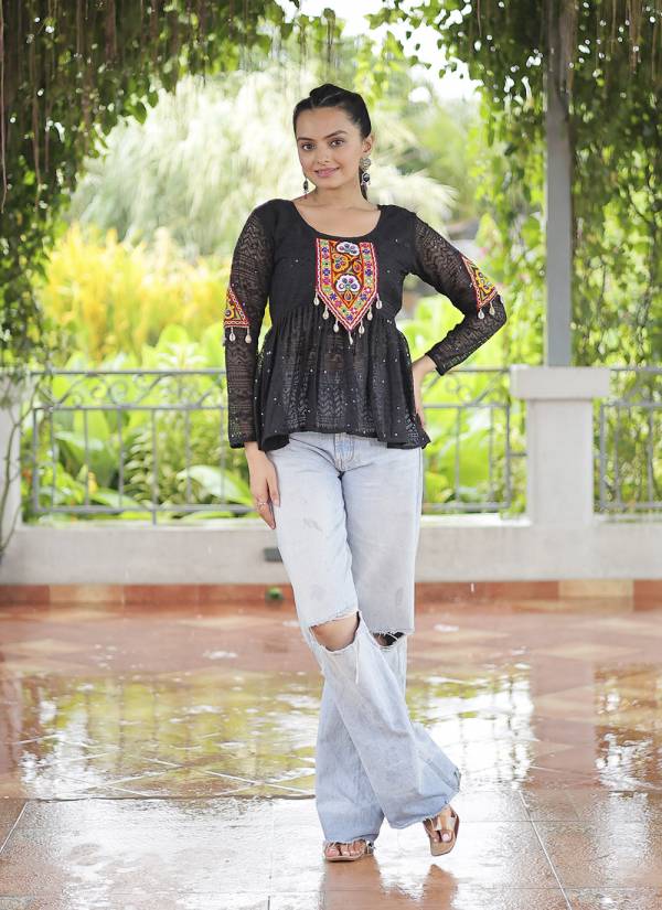 Coral Peach Zari Woven Rayon Printed Kurti