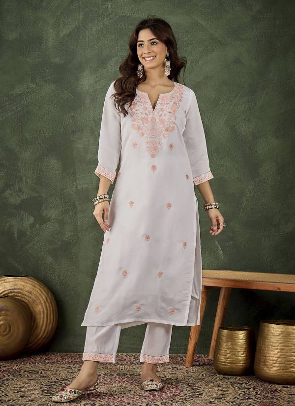 Olive Green Thread Embroidered Chiffon Rayon Kurti