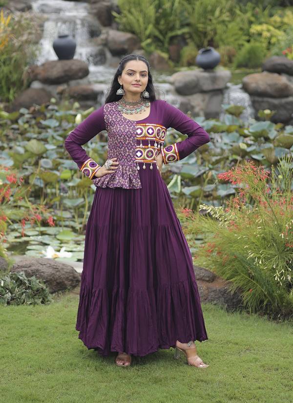 Olive Green Gota Patti Velvet Indo Western Gown