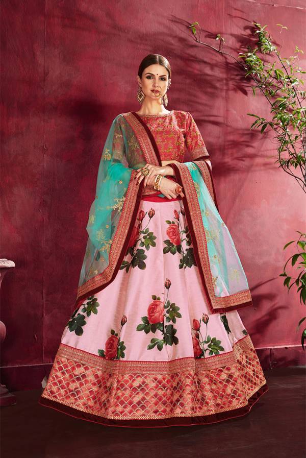 Midnight Black Digital Printed Satin Lehenga Choli