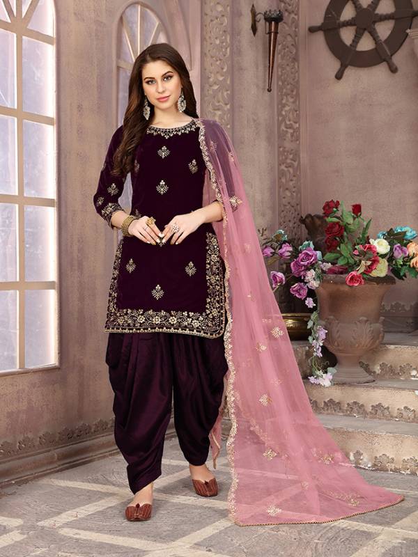 Olive Green Zari Woven Velvet Salwar Kameez Suit