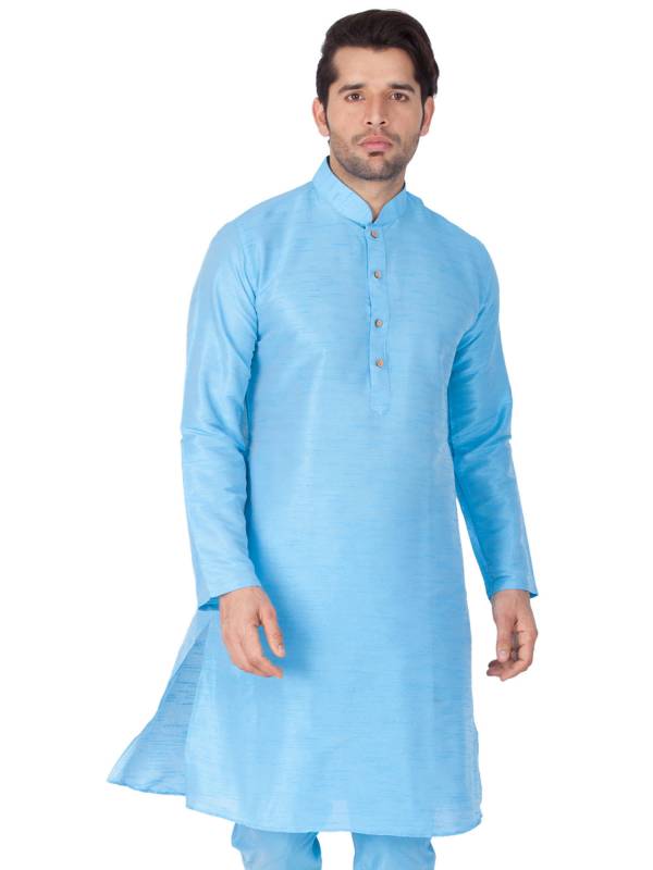 Turquoise Zari Woven Linen Kurta Pajama Set